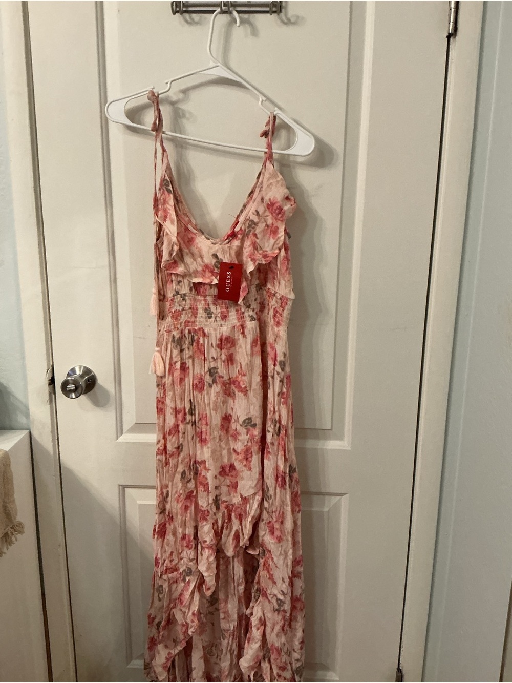 Guess Floral High-Low Maxi Dress in Pink and Cream